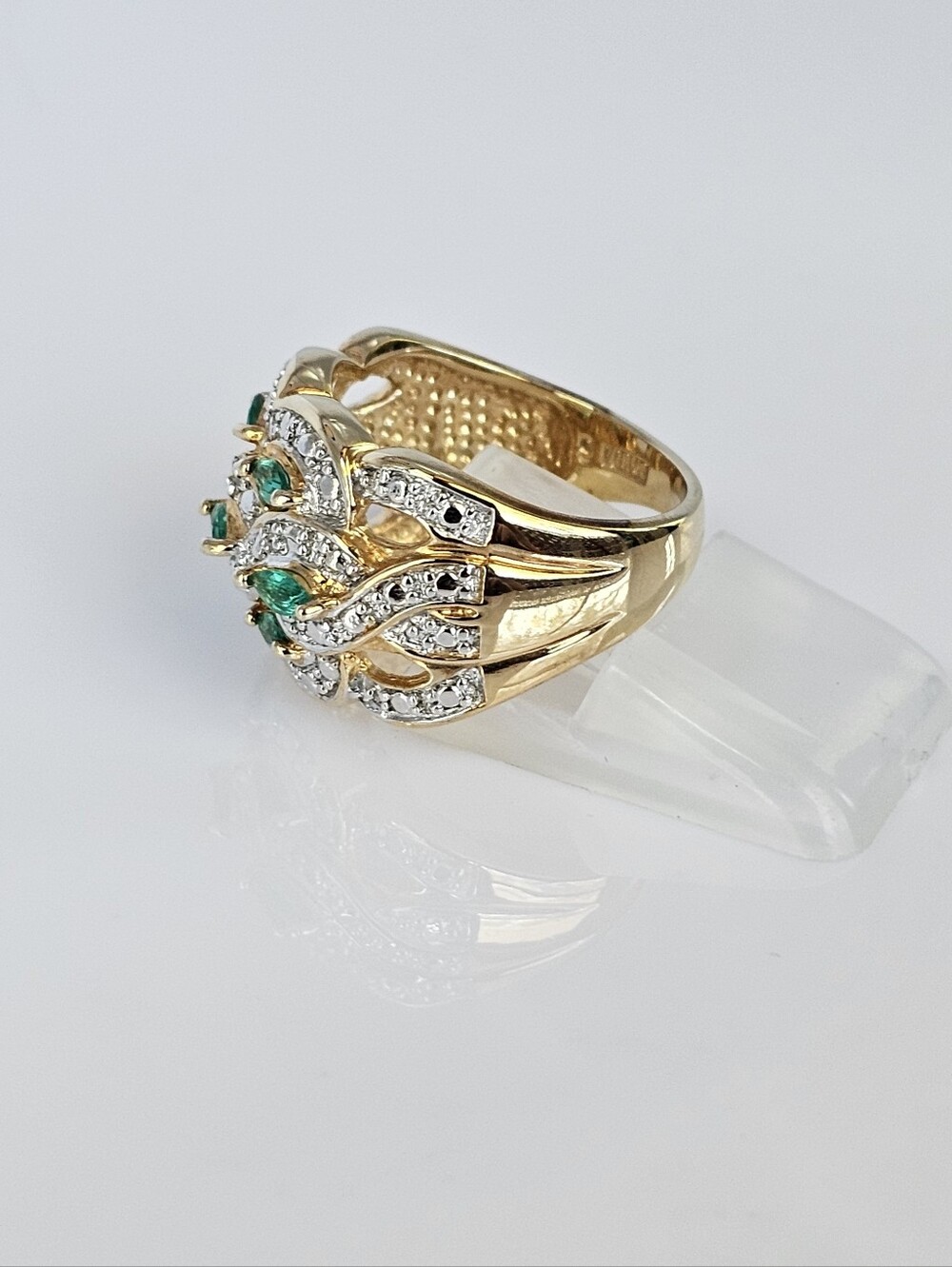 Vintage Genuine Emerald & Diamond Ring Yellow Gold Vermeil Size 6! - Picture 3 of 6